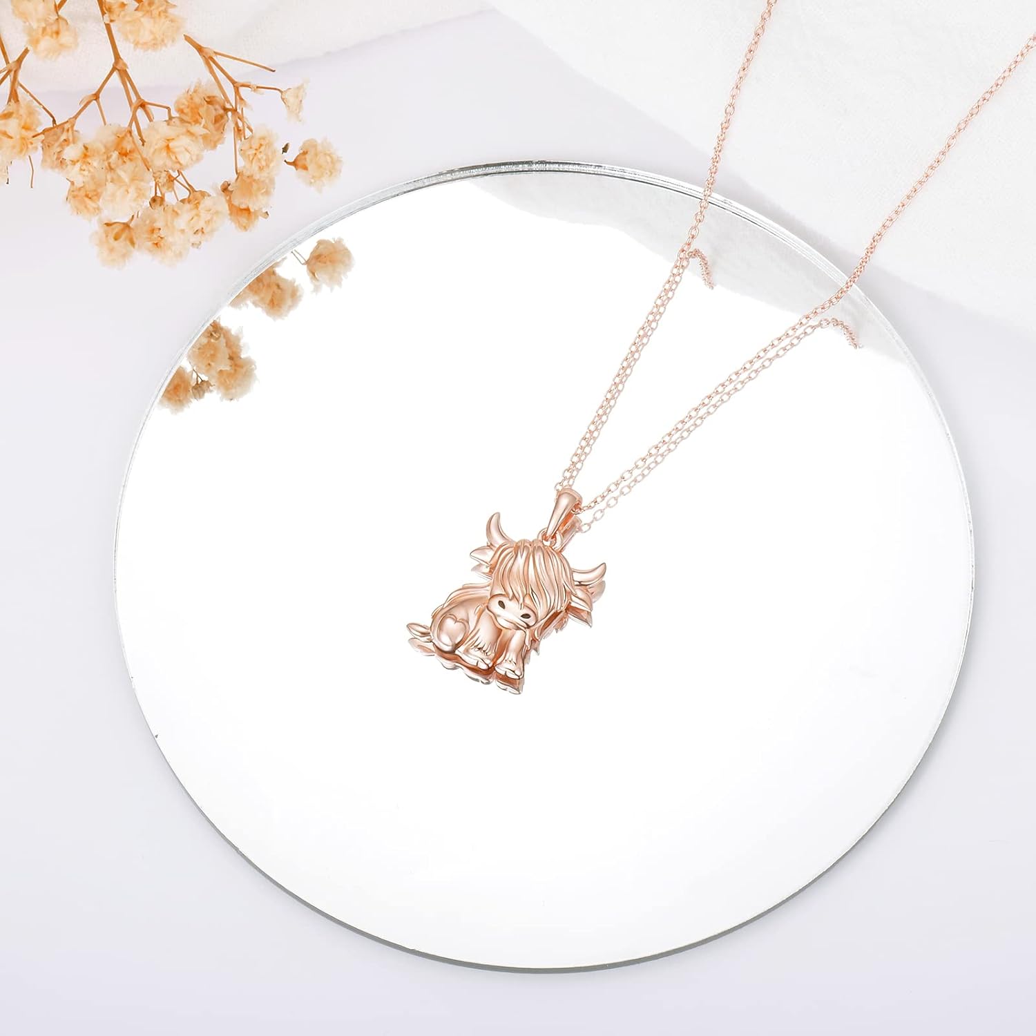 Highland Cow Gifts for Women 925 Sterling Silver Highland Cow Birthstone Necklace Fluffy Cow Jewelry Gifts Birthday Christmas - Image 4