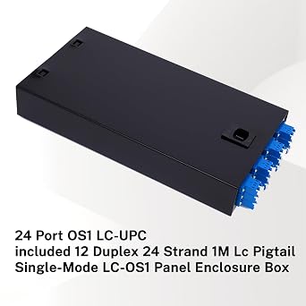 Duplex Fiber Enclosure with 24 Port LC-OS1 Box, LC-OS1 Cables, Wall Mount, Includes 1m SM Pigtail, 12 Port LGX Panel