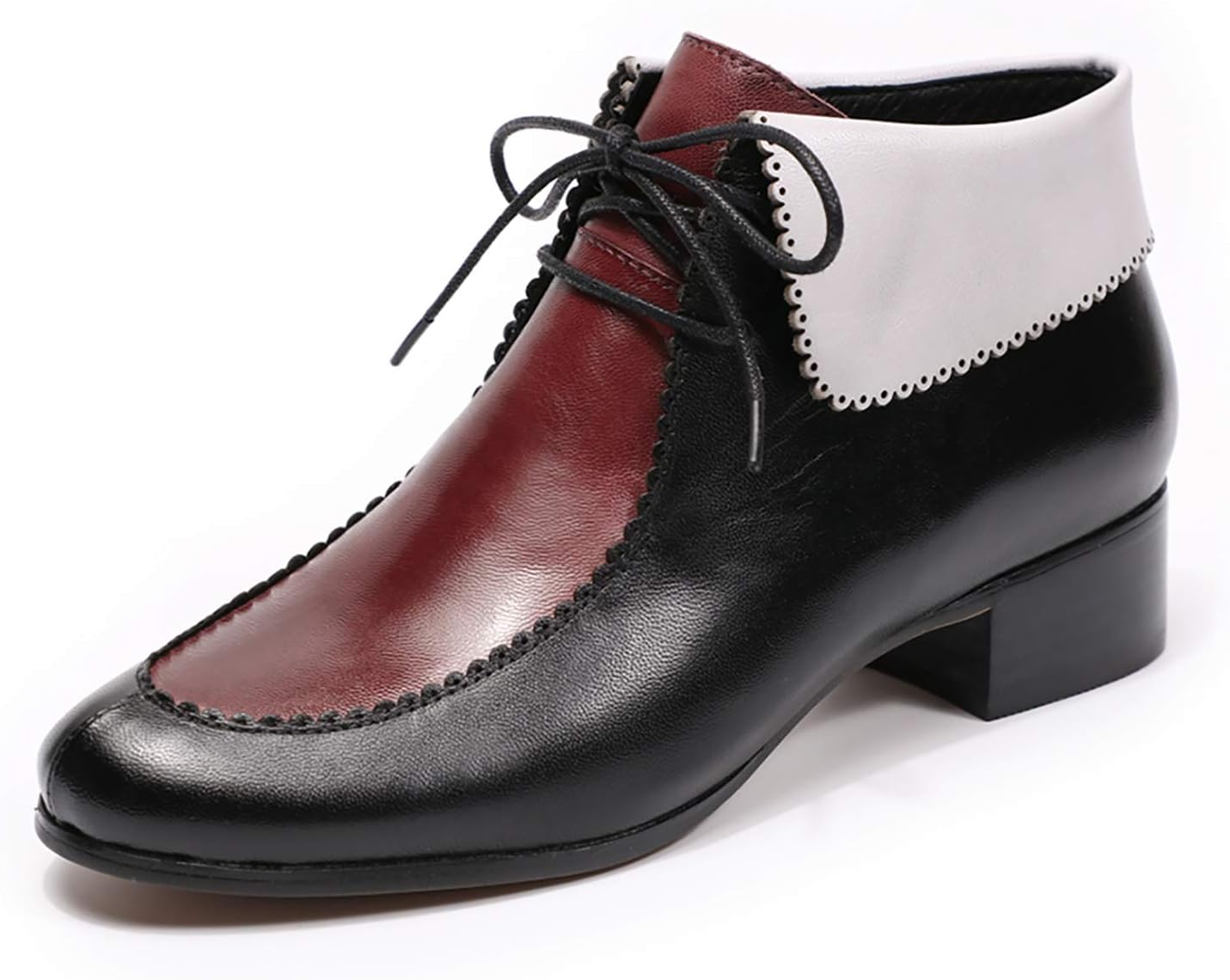 Mona flying Lace-up Leather Ankle Boots for Women Low Heel Fashion Tie up Dress Booties