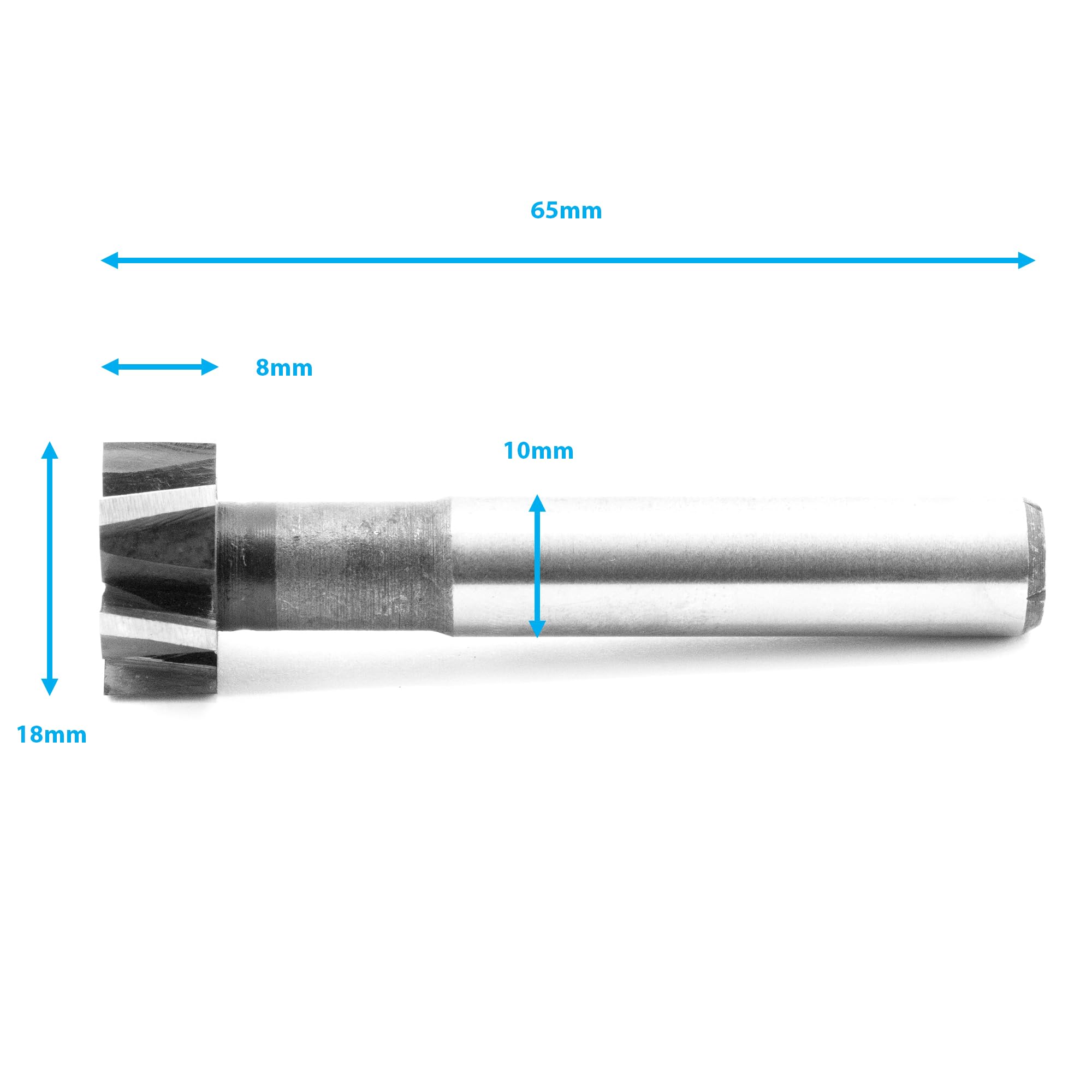 HALLMERS HSS T Slot Milling Cutter 8mm Blade Height 18mm Cutting Diameter 6 Flute Tip Tipped Head 10mm Shank, for Moulding Steel Carbon Iron Alloy, End Mill Router Drill Bit Metalwork Tool