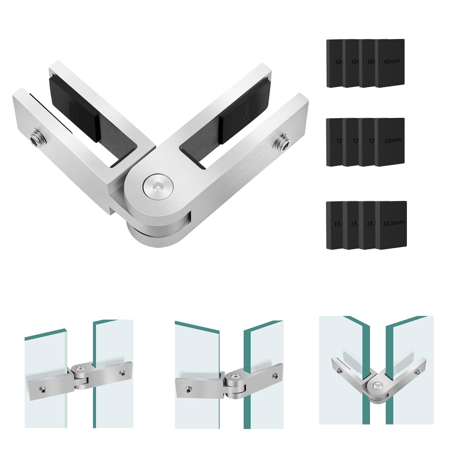 Gyykzz Adjustable Glass to Glass Clamp, 90 to 270 Degree Railing Clamp Indoor & Outdoor, Brushed Finish Stainless Steel T304 Railing Clip Brackets for Fence, Balustrade, Balcony Deck