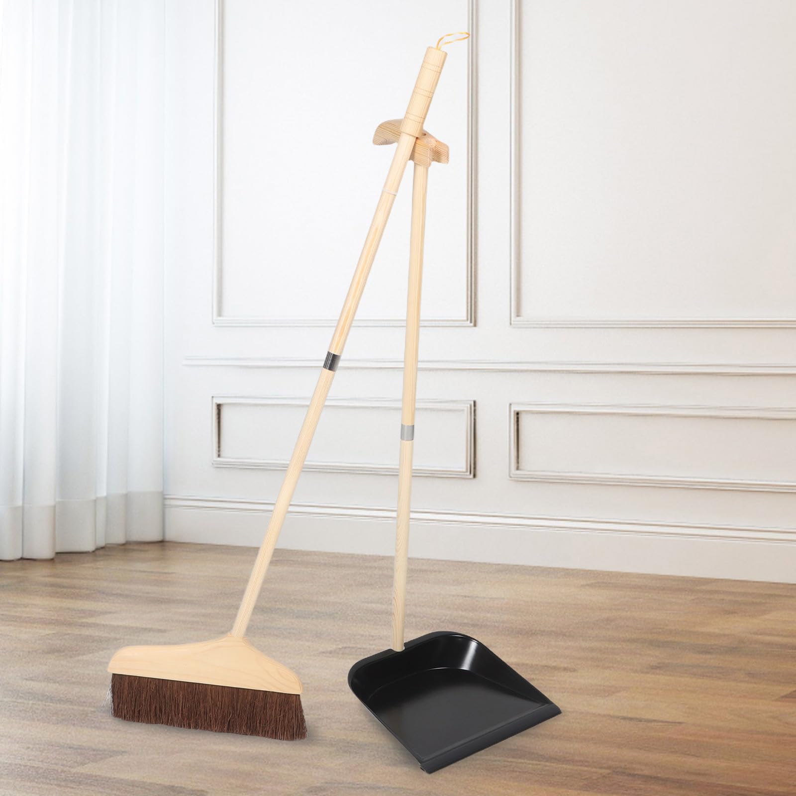 MAGICLULU Massivholz Besen mit Naturborsten und Großer Kehrschaufel Langstieliges Reinigungsset für Holzfußböden Staubaufnahme ohne Verschütten Vielseitig für Haushalt und Küche