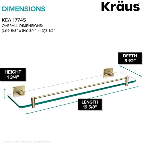 Miniatura 3 de Kraus Ventus KEA-17745BG - Estante de baño de vidrio con riel, acabado dorado cepillado, acabado dorado