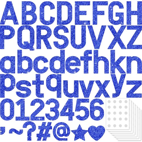 Image of Vuzvuv 295 Pcs Glitter Bulletin Board Letters and Numbers, 4 Inch Classroom Decor with Adhesive Points, Alphabet Cut Outs for School Display (Navy Blue)