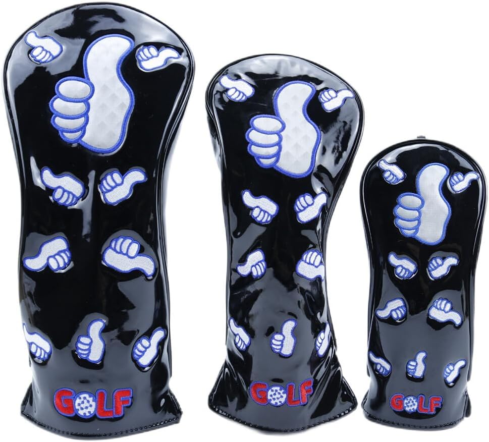Golf Black Series Thumb Design Wood Club Head Cover 1/3 & UT Golf Accessory