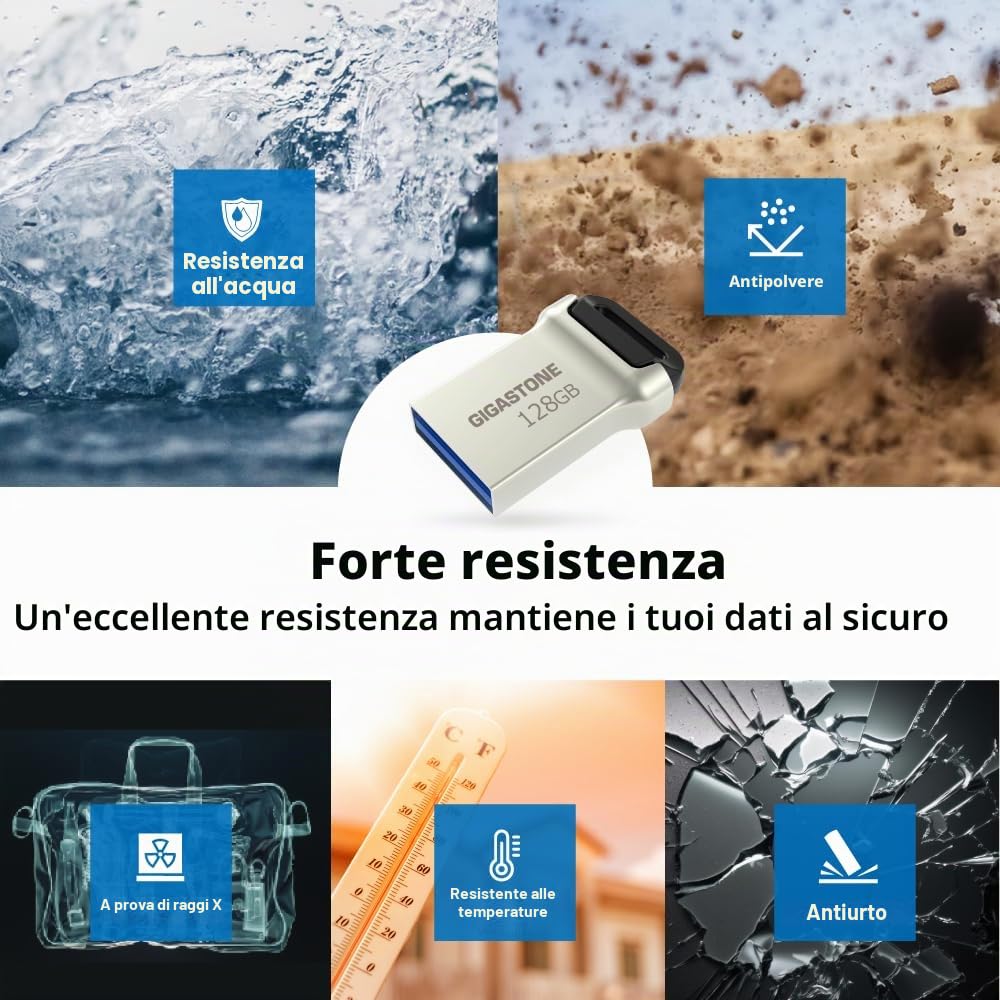 Gigastone 128 GB Chiavetta USB 3.1, Z90 Serie, Set da 2, Velocità e prestazioni affidabili, Ideali per PC Computer Mac, Compatibile con interfaccia USB 2.0/3.0, Impermeabile in metallo, Mini e robusto