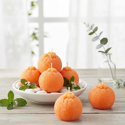 Pangda 6 Pcs Orange Shaped Scented Candles 2.7 Inch Mini Fruit Birthday Candle Gift Fruit Party Decoration, Soy Wax Christmas Bathroom Home Yoga Spa