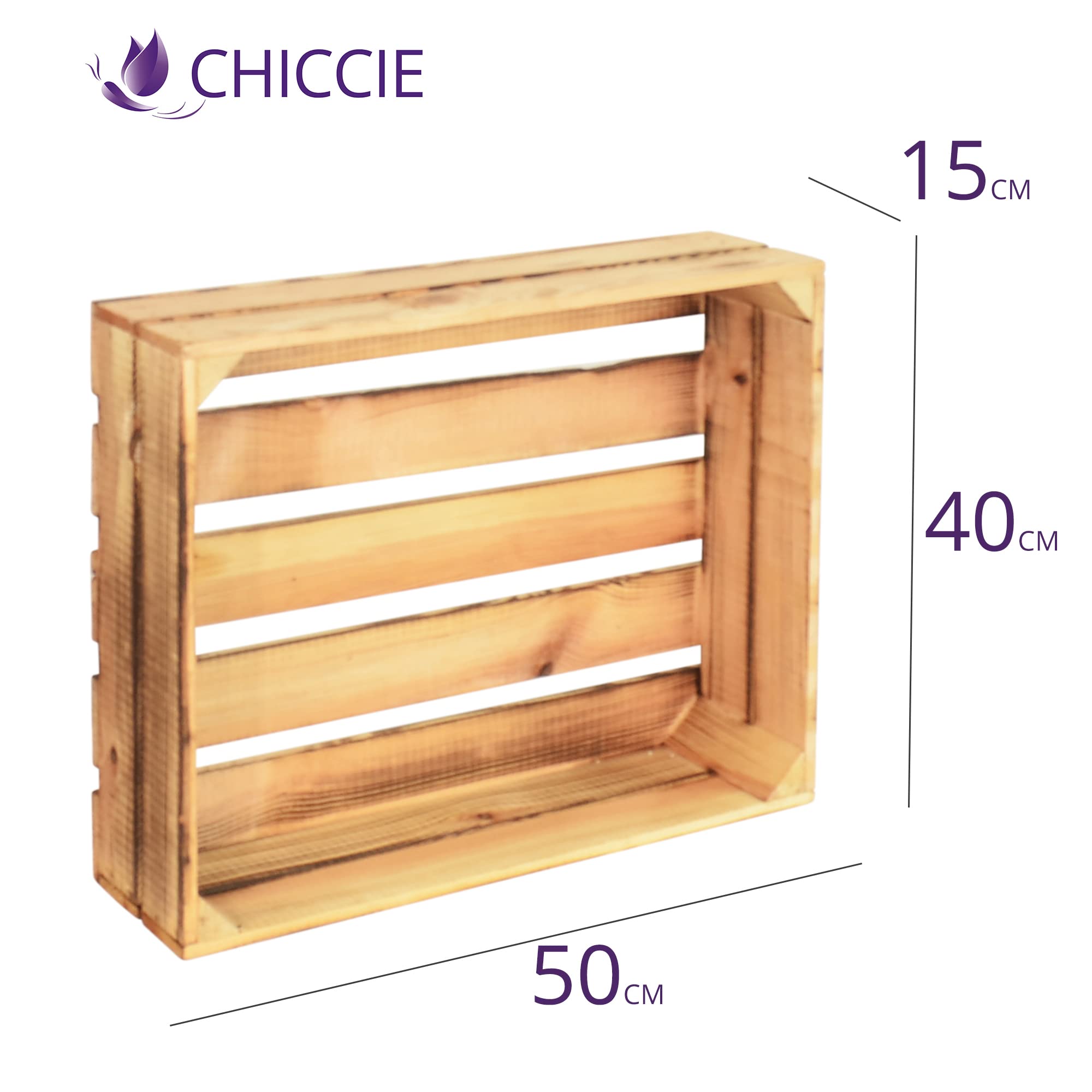 5 Set Holzregal Schmalhanz 50x40x15cm - Hell Geflammt Holzkiste