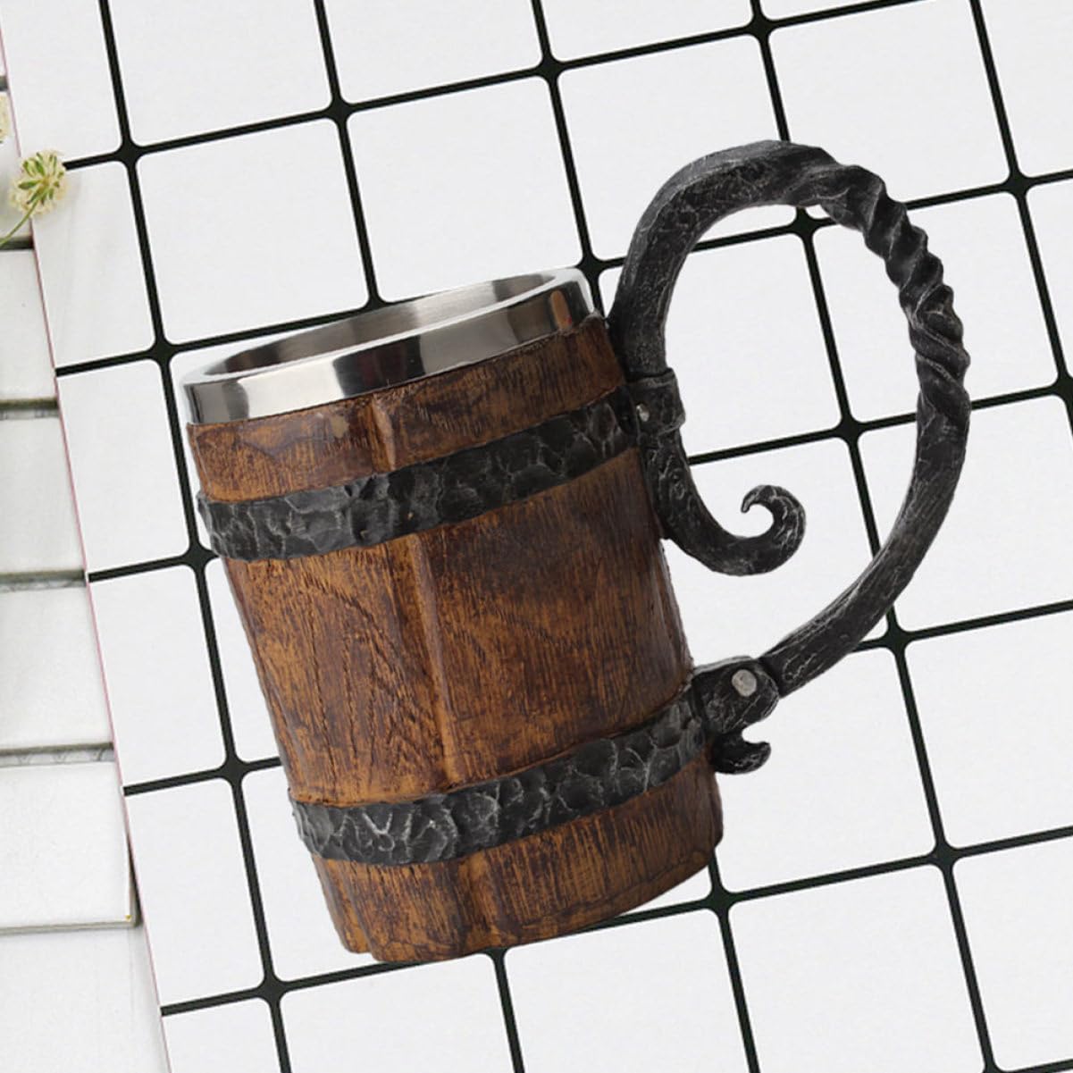 Ciieeo 2 Piezas Jarra De Cerveza De Barril De Madera Reutilizable Botella De Agua Hidro Vino Térmico Matraz Plegable Fabricante Taza De Cuerno Para Beber Acero Inoxidable Brown