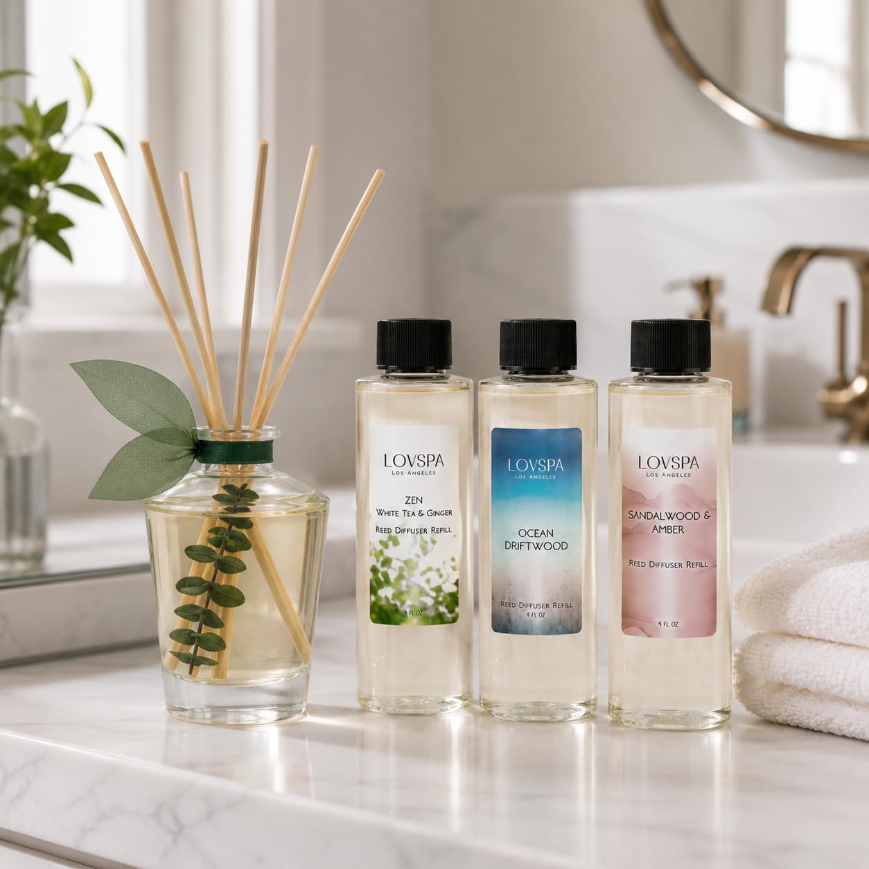 Ocean Flowers Schilfrohr-Duftöl-Nachfüllpack mit stäbchen | Eisenkraut, Lilie & Rose, Sandelholz & Zeder | Duft für Küche oder Bad | 118 ml | Hergestellt in den USA
