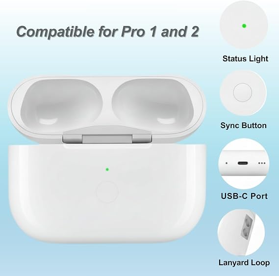 Replacement Charging Case for AirPod Pro 2 and Pro 1 gen, Wireless Charging Cases Compatible with AirPod Pro 1st / 2nd, Wired and Wireless Charging, Bluetooth Pairing Sync, USB C Port