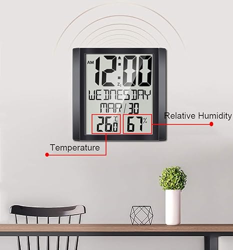 Miniatura 2 de Lancoon Reloj de pared digital grande, reloj digital de temperatura y humedad interior con pantalla TN, tiempo de viaje silencioso adecuado para