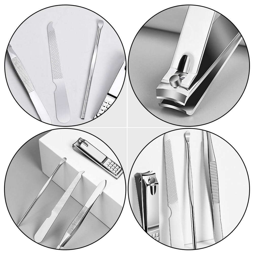 BESTYASH Nail Clipper Set with Nail File Eyebrow Tweezers & Ear Pick in Portable Storage Case Stainless Steel Manicure Tool Kit for Home and Travel Care