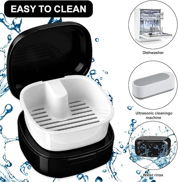 Braces Box with Strainer and Denture Brush, Portable Denture Box Cover, Invisible Braces Storage Box, Prosthesis Box, for Holder, Cleaning Box