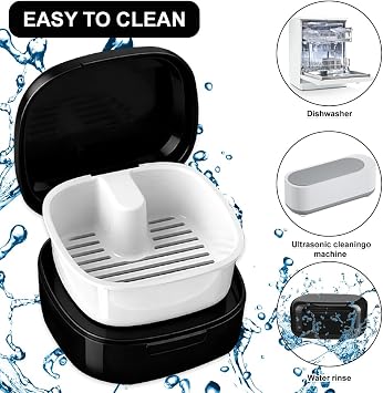 Braces Box with Strainer and Denture Brush, Portable Denture Box Cover, Invisible Braces Storage Box, Prosthesis Box, for Holder, Cleaning Box