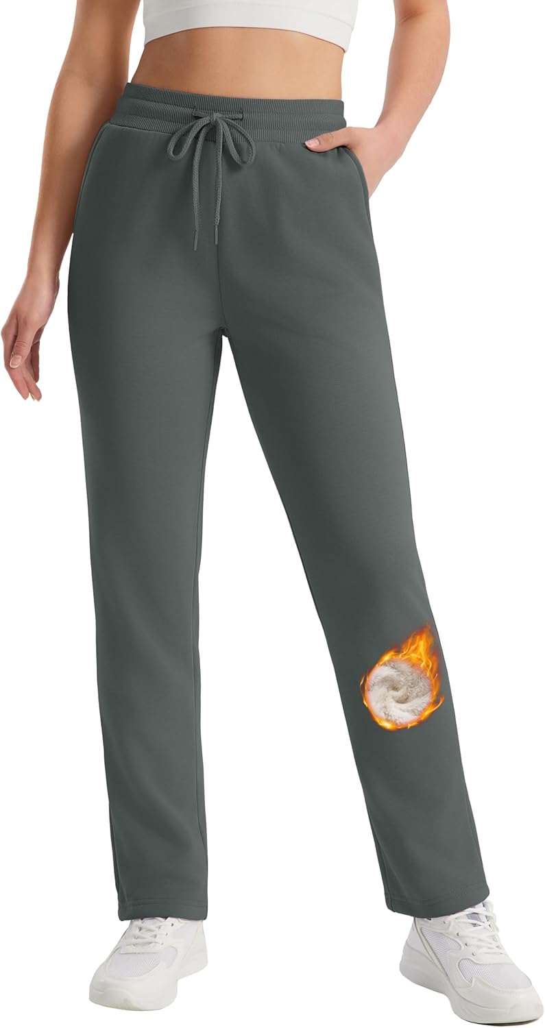 MAGCOMSEN Women's Sherpa Lined Sweatpants Winter Warm Fleece Pants Water Resistant Heavy Insulated Thermal Pants Outdoor