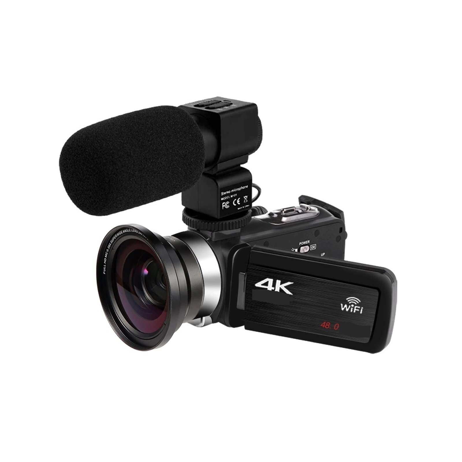 Videocamera, Videocamera Digitale Full 4K Videocamere digitali Live Streaming Fotografia 18X Vlogging Recorder Webcam Ultra HD Fotocamera per vlogging(64G SD Card,with Lens Microphone)