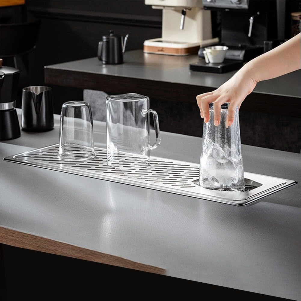 Lavadora de vasos de acero inoxidable para aplicaciones de restaurante, bar y cafetería con limpieza de alta presión y bandeja de drenaje (delgada)