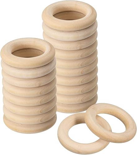 uxcell 20 anillos de madera natural de 1.181 in (1.2 pulgadas), círculos de madera lisa sin terminar de 0.236 in de grosor para manualidades, tejer,