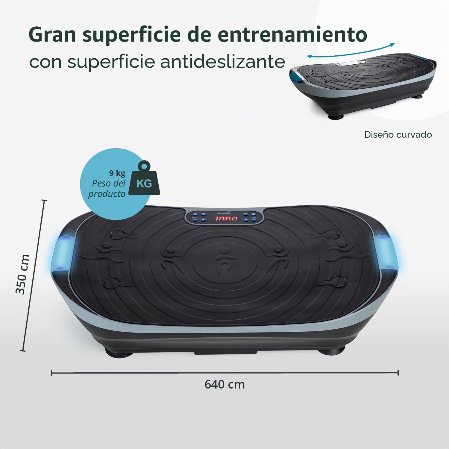 Skandika V2 | Plataforma vibratoria, Asas y Bandas de Entrenamiento, vibración oscilante, diseño Curvo, Motor silencioso, 99 Niveles, Pantalla LCD