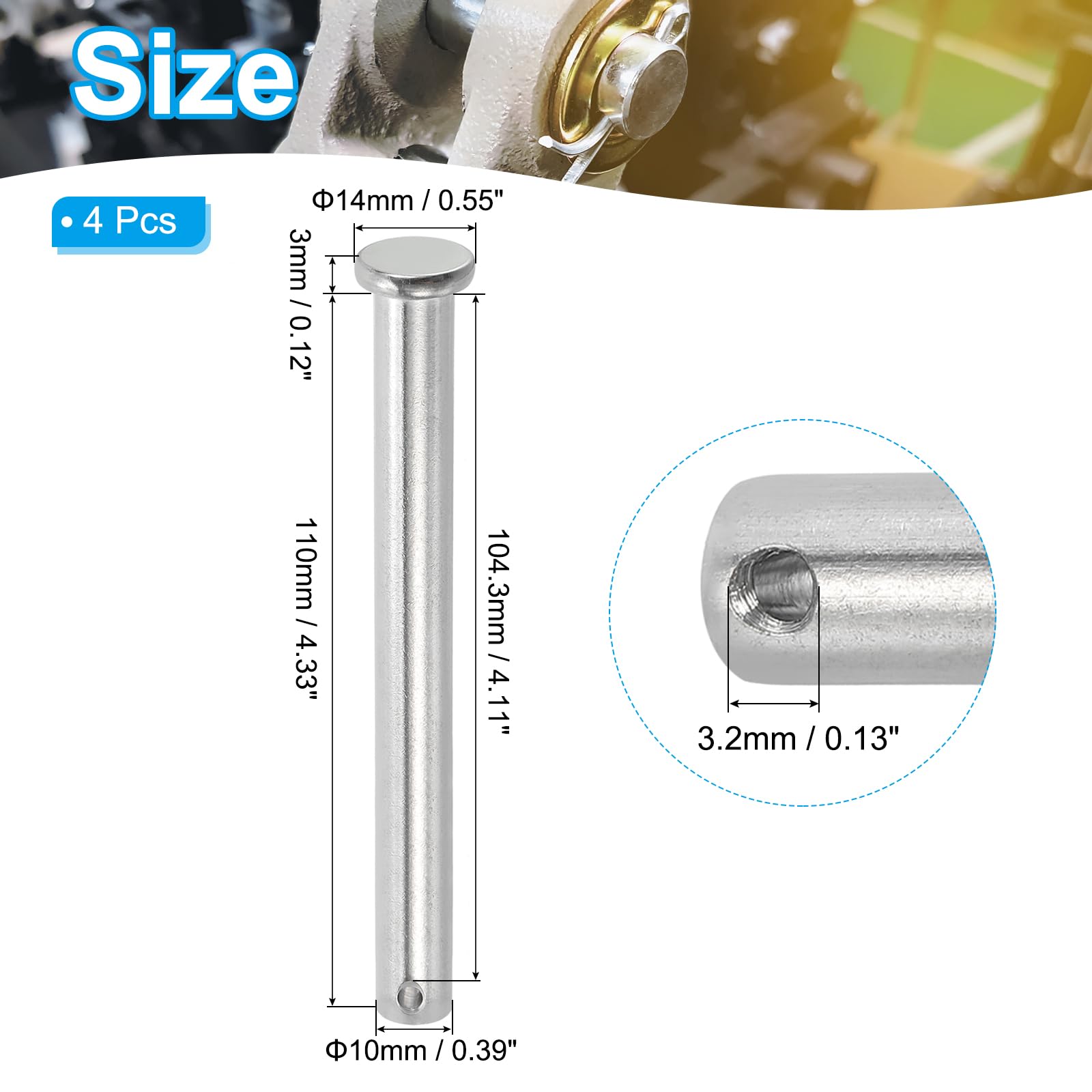 Sourcing Map Single Hole Clevis Pins - 10mm X 65mm Flat Head Zinc