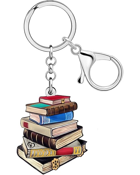 NEWEI Acrylic Vintage Book Stack Keychain Key Ring Book Lovers Gifts for Women Girls Bookworm Car Keys Wallet Accessories