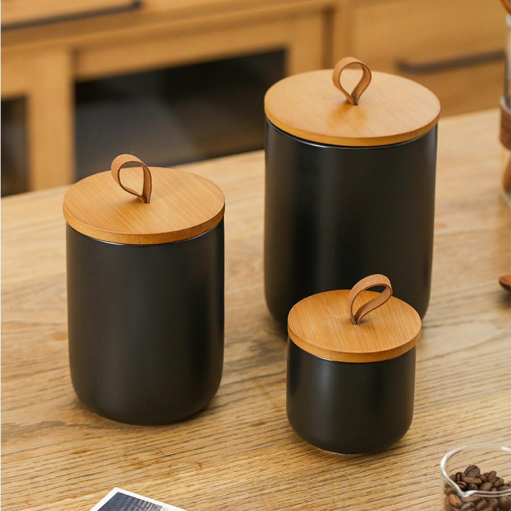 3er Set Vorratsdosen Keramik mit Deckel, Kaffeedose Teedose Vorratsdosen Porzellan, Aufbewahrungsdosen küche für Tee Kaffee Bohne Zucker Gewürz Nüsse Korn(260ml,800ml,1300ml)