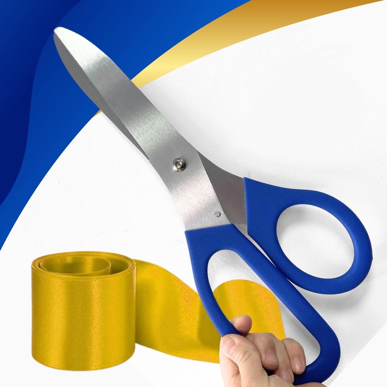 Grand Opening Kit - Blue 16 Inch Ceremony Scissors & Gold Ribbon Ribbon Scissors Cutting Decorations & Grand Opening Supplies
