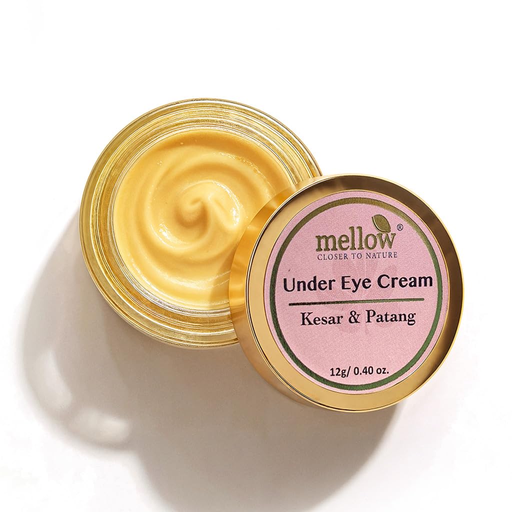 Mellow Herbals Ayurvedic Under Eye Cream for Dark Circles & Puffiness (12GM) | Goodness of Kesar, Patang & Kukumadi Oil | GMO, Paraben and Silicone Free