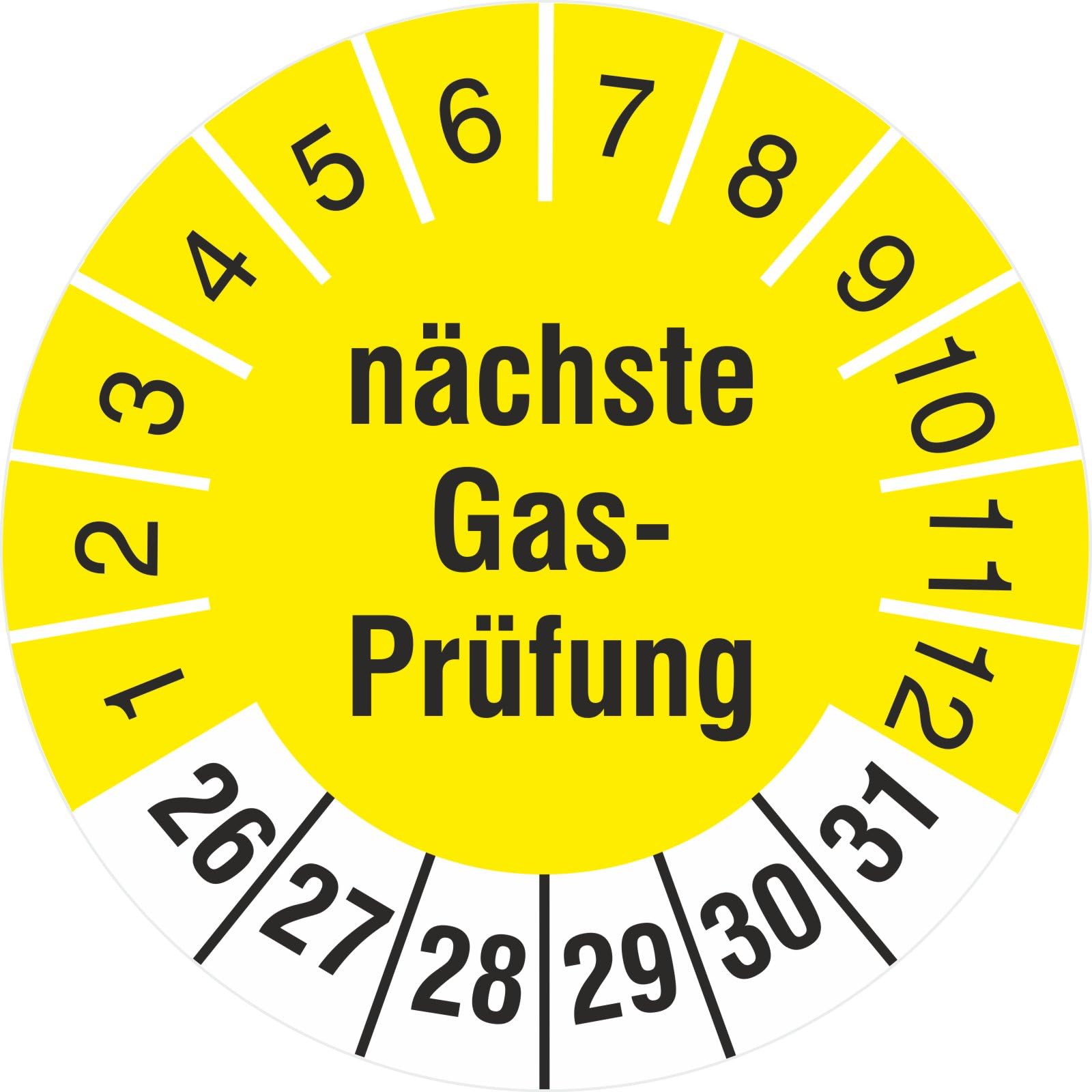 Prüfetiketten nächste Gasprüfung 18 und 30 mm Prüfplaketten 2026-31 (Durchmesser 18mm, 500)