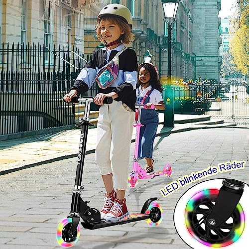 TENBOOM Roller Kinder Scooter 6 Jahre, 2 LED aufleuchten Räder Tretroller, Mädchen Jungen Klappbar höhenverstellbar hinterradbremse, für 3-10 Jahre