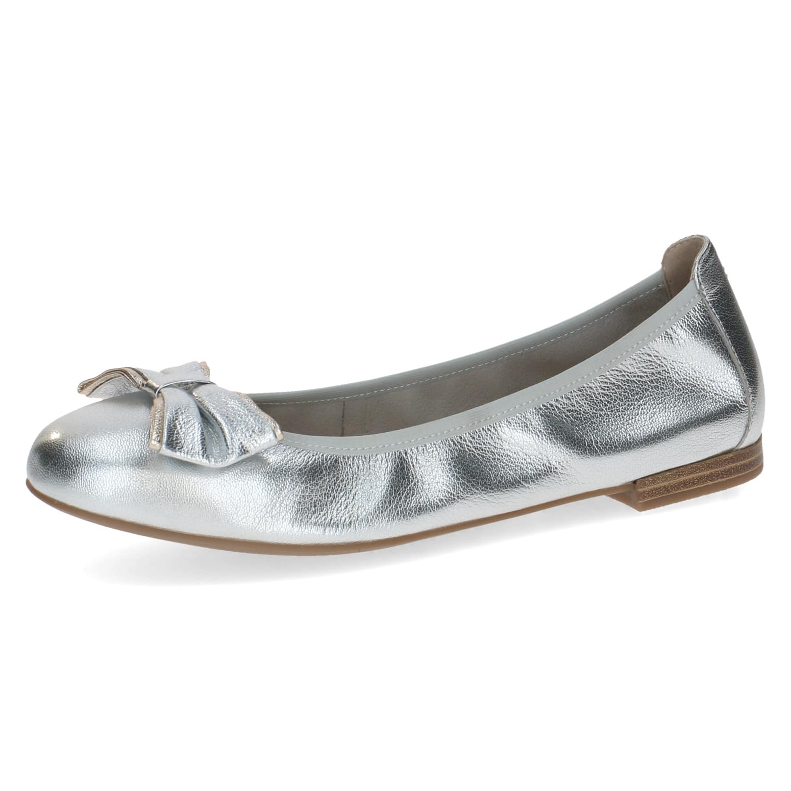 CAPRICE Women's Ballet Flats in Leather, Metallic (Silver Metal.), 7.5 UK