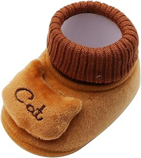 Sapatos infantis de gato sola de caxemira macia de inverno botas de pelúcia quentes para bebês recém-nascidos (cáqui, 12), Caqui
