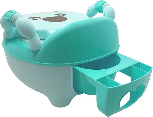 Vista 5 de HTTMT - Baby Kids Green Bear Asiento de inodoro portátil para entrenamiento para ir al baño con almohadilla para niños pequeños, asiento cómodo