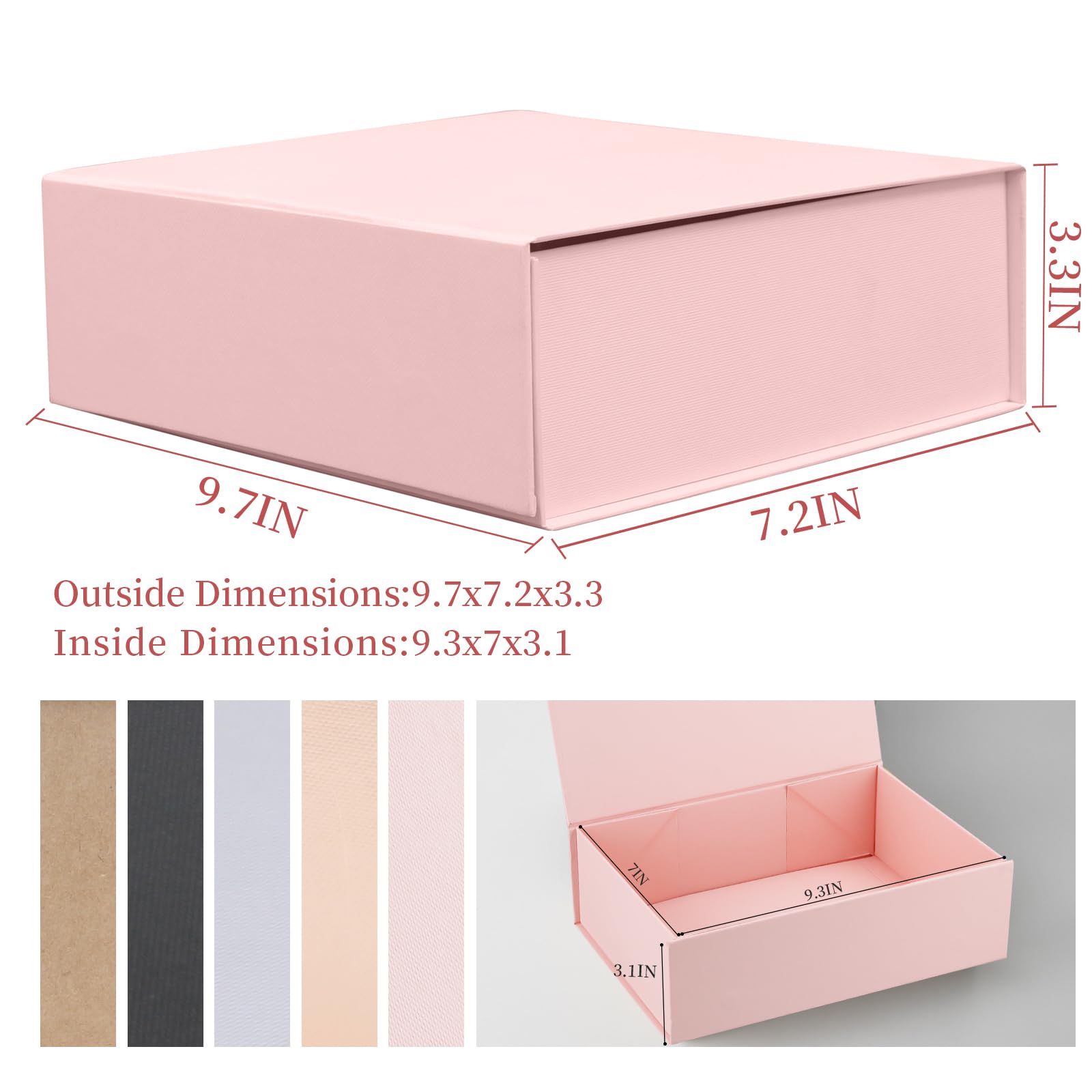 Rsgift Pink Gift Boxes,Collapsible 9.7x7.2x3.3 Inch Gift Box with Lids,Magnetic Closure Matte Textured Finish Box for Wedding,Birthday,Mother's day,Christmas