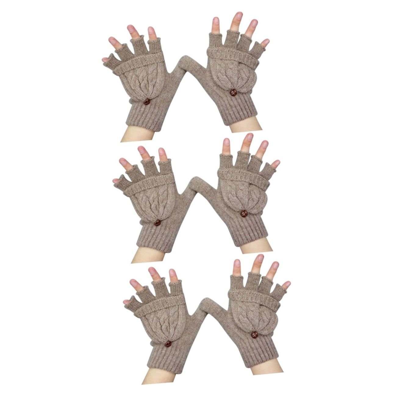 3piezas Guantes De Lana Sin Dedos Para Mujer Cálidos y Cómodos Con Cubierta De Mitones Para Invierno Marrón