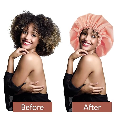 Miniatura 6 de Aquior Gorro de ducha extra ajustable para mujeres, de doble capa, impermeable, reutilizable, para todo tipo de cabello, para niñas, spa, baño,