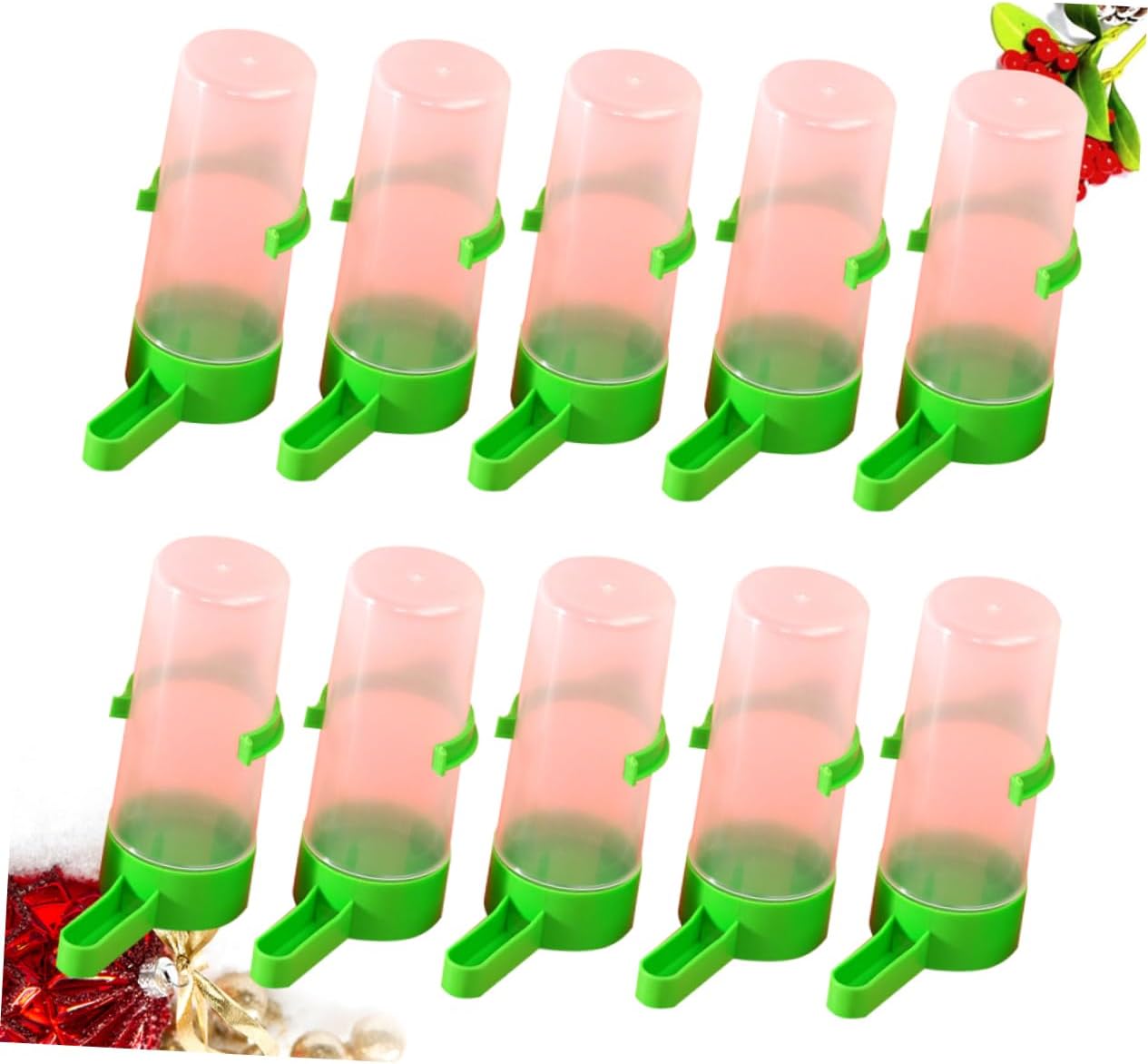 20 Pack Bird Feeding Cup Portable Feeder for Parrots Small Birds | Plastic Construction, Leak Proof Design, Small Water Outlet, Easy Install and Cleaning, Green Finish
