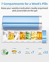 Vista 2 de Betife Pastillero de viaje semanal de 7 días, pastillero diario compacto, estuche portátil para medicamentos, lindo pastillero para suplementos