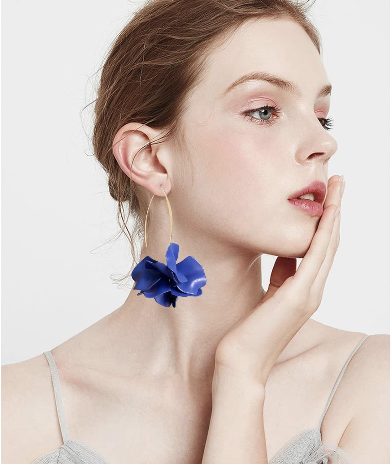 Handmade Bohemian Acrylic Large Flower Dangle Drop Earrings Unique Resin Tiered Petal Flower Line Earrings for Women - Image 5