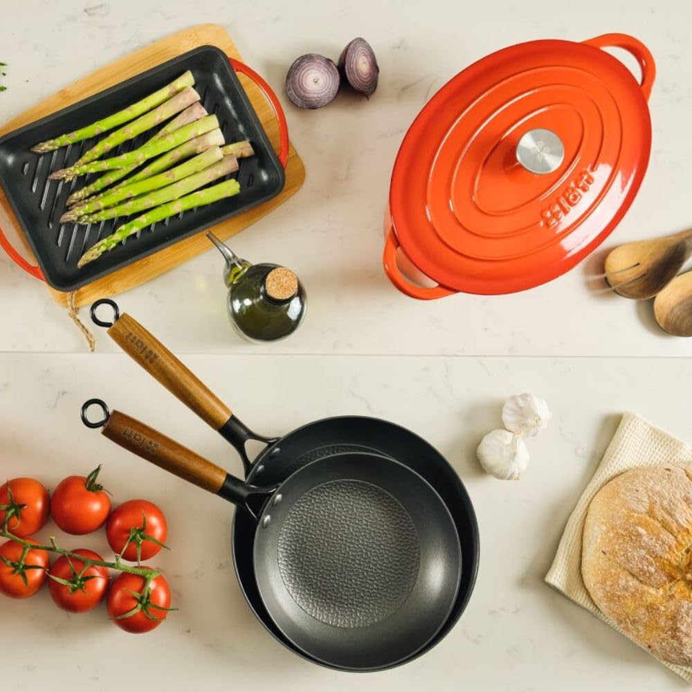 Cocotte Hierro Fundido Esmaltado Naranja. Olla Ovalada 33x11 CM - 6 L. Elegante, Resistente, Especial para Inducción y Apta para todos tipo de Cocina