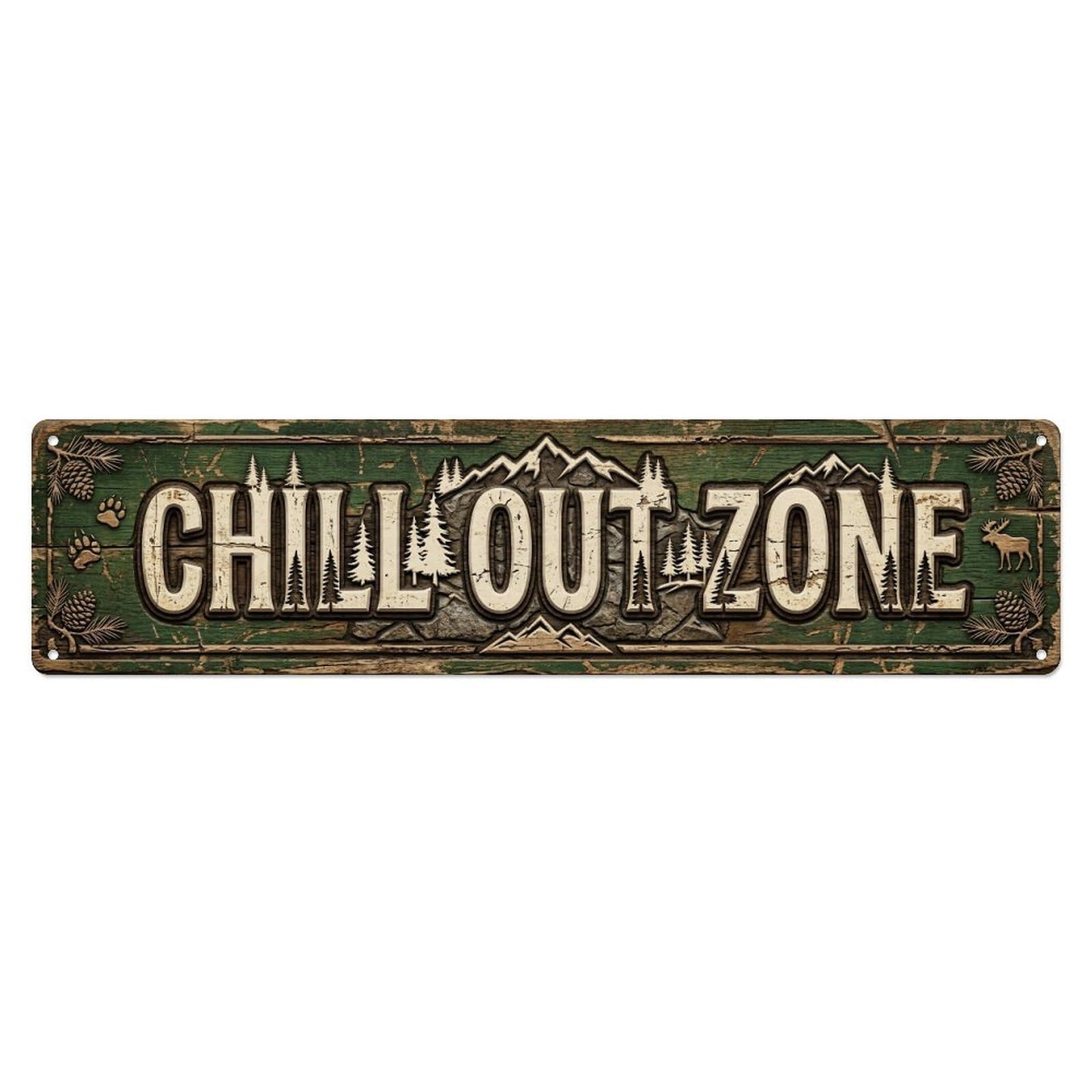Chill Out Zone Rustic Lodge 2 Metal Tin Skinny Sign Plaque Wall Decor for Cafe, Club Bar, Office, Home Garden Metal Poster 4x16Inch