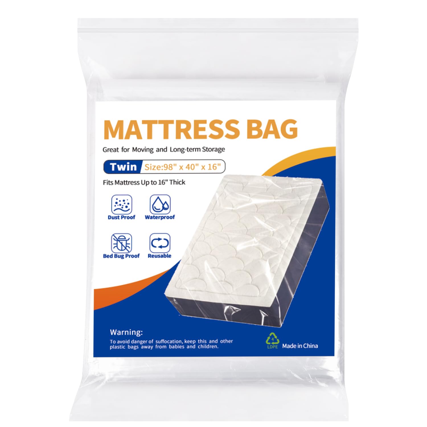 CZXNBI Mattress Bag for Moving Storage - Plastic Waterproof Mattress Protector Cover,Heavy-Duty Mattress Moving Supplies (1, Twin) - mattress protectors and encasements | Mubboo