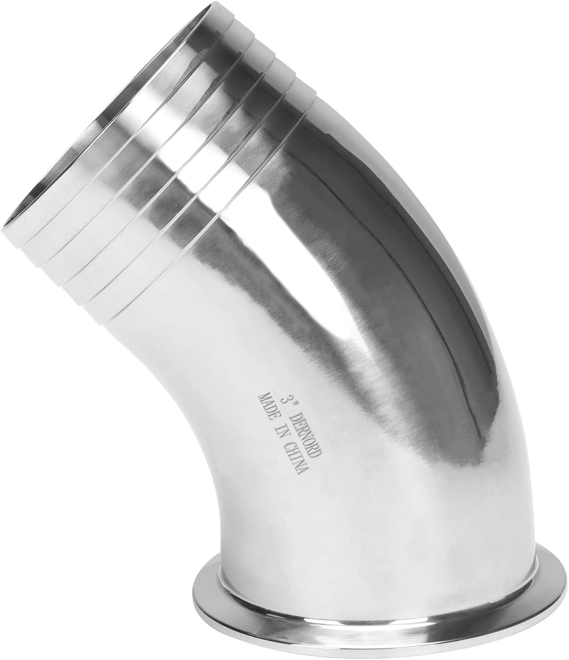 DERNORD Sanitary Hose Barb Pipe Fitting 3" Tri Clamp (91MM Ferrule) 45 Degree Elbow Tube OD 3"/76MM