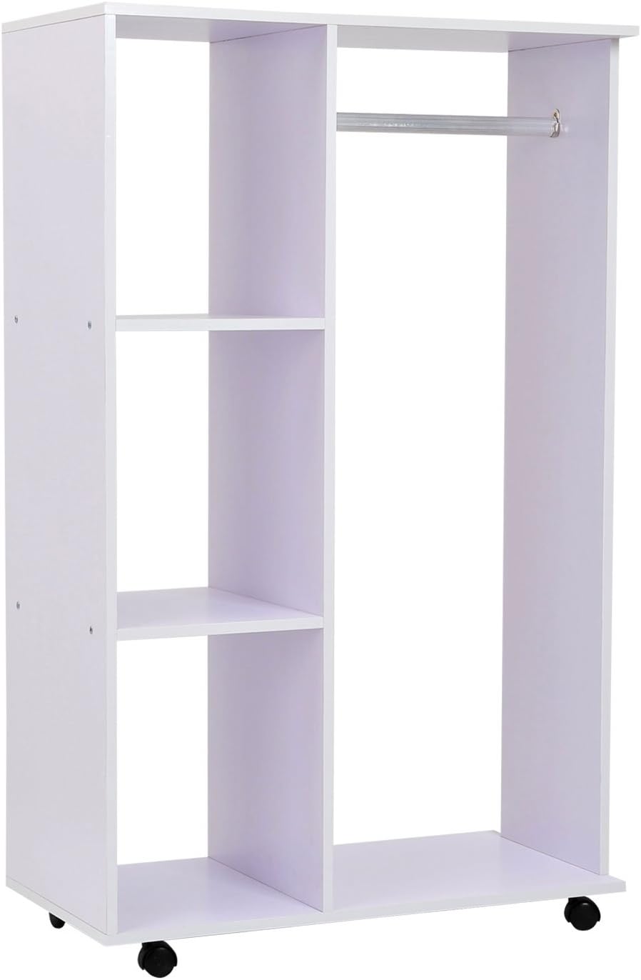 Armoire Penderie Mobile Dressing Avec Rideau Armoire De Rangement 4 Roulettes Avec Tringle De Suspension Et