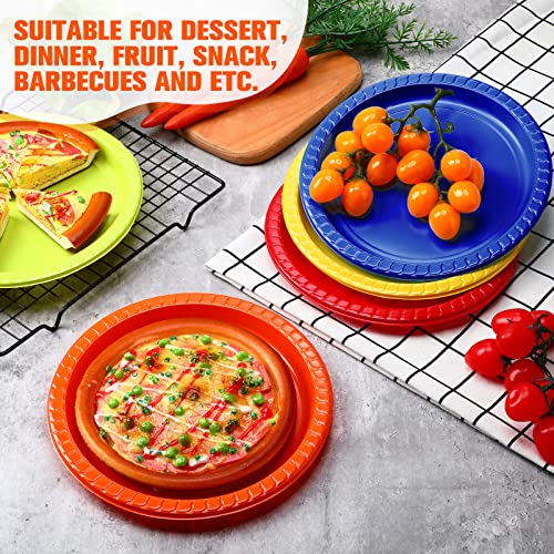 200 Pieces Colorful Plastic Plate Disposable Round Plastic Plates Bulk Colored Party Dessert Plate Dinnerware For Birthday Baby Shower Home Picnic Graduation Anniversary Party Supplies (9 Inch) #TOP3