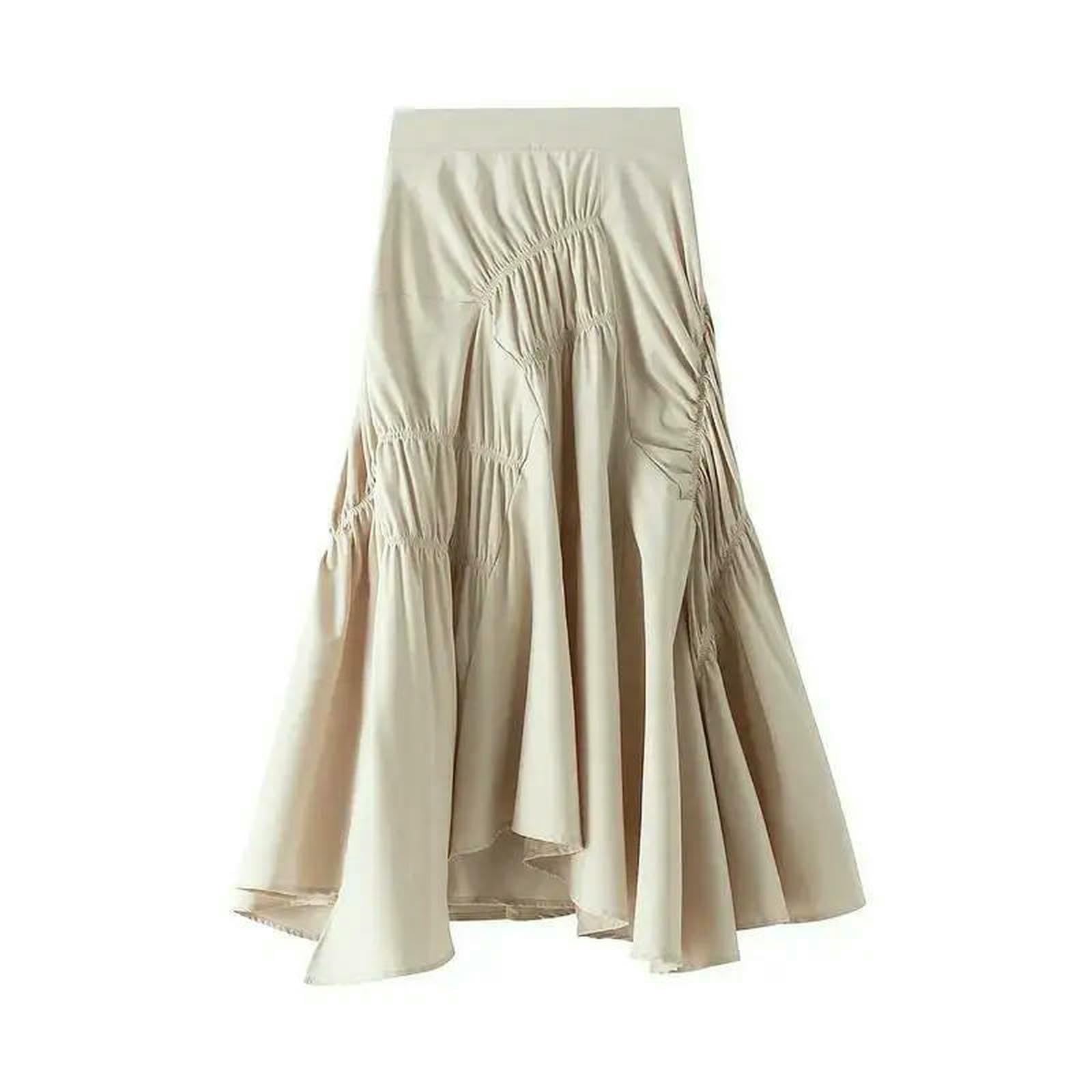 CHENSHI Gonna Lunga Elegante A Pieghe Vita Elastica Gonne Casual di Media Lunghezza Donna Primavera Autunno-Albicocca-Taglia Unica