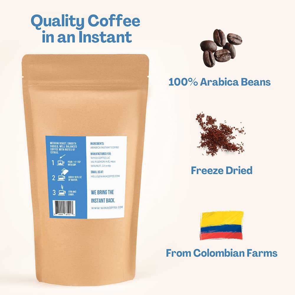 Waka Quality Instant Coffee — Medium Roast — 100% Arabica & Freeze Dried — 8 Packets for Hot or Iced Coffee : Grocery & Gourmet Food