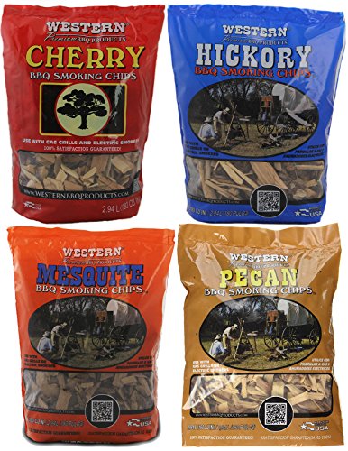 Western BBQ Premium Wood Smoking Chips Variety (Pack of 4) Cherry, Hickory, Mesquite, Pecan Western BBQ Premium Wood Smoking Chips Variety (Pack of 4) Cherry, Hickory, Mesquite, Pecan