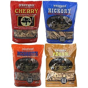 Western BBQ Premium‎ Wood Smoking Chips Variety (Pack of 4) Cherry, Hickory, Mesquite, Pecan